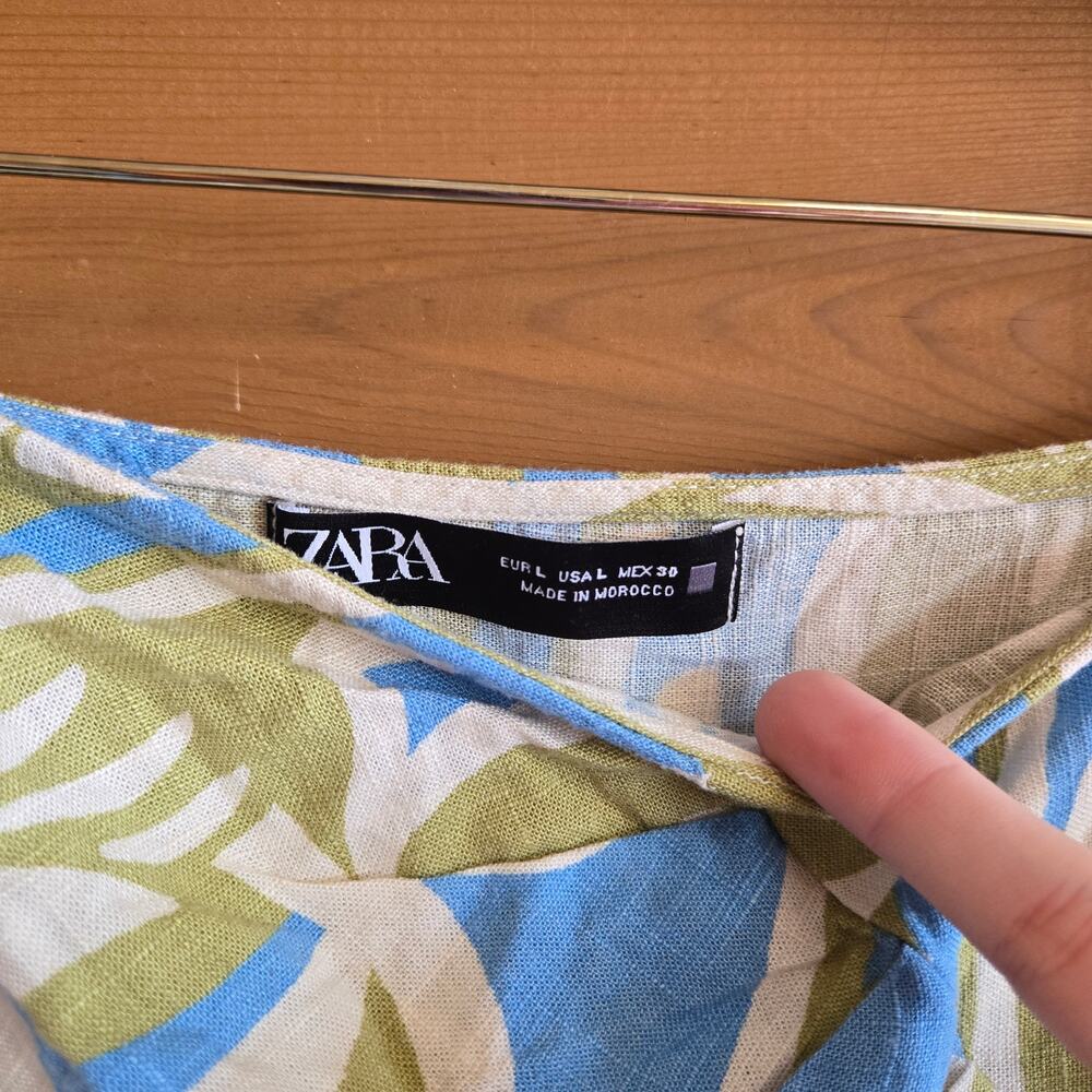 Zara Skirt Midi Printed Linen Resort Wear Sarong Linen High Gathered Waist Large - Picture 3 of 4